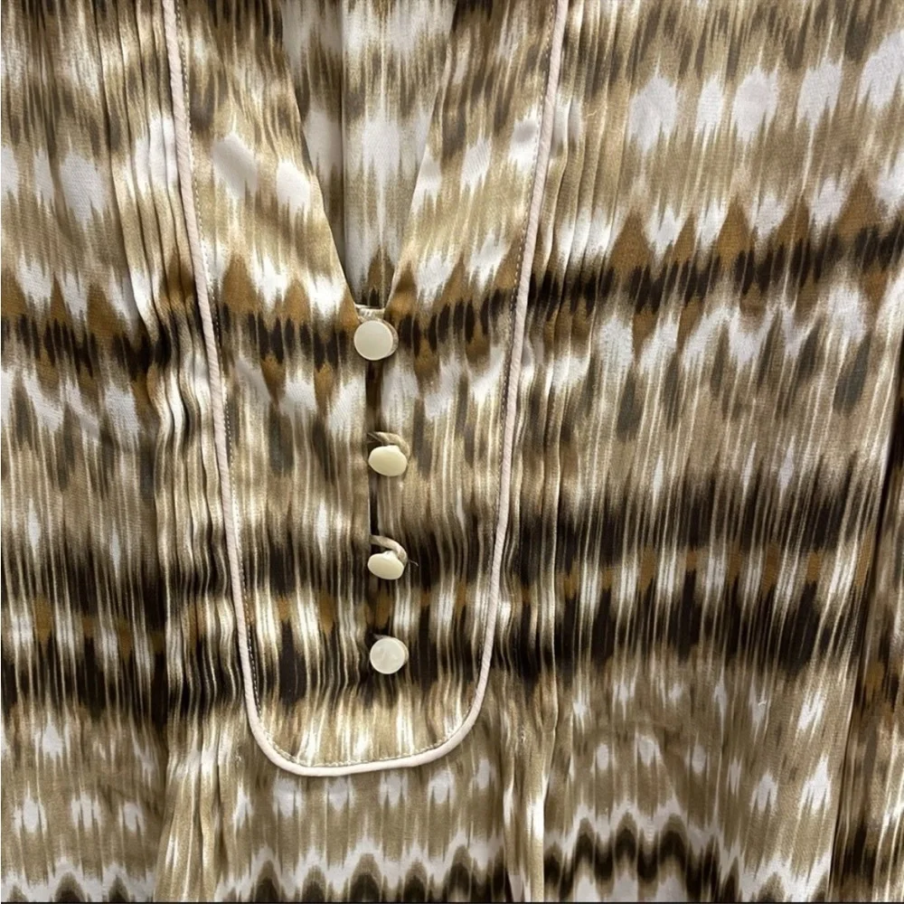 Banana Republic Tie Dye Tunic Blouse Olive Green and Beige - Picture 3 of 8